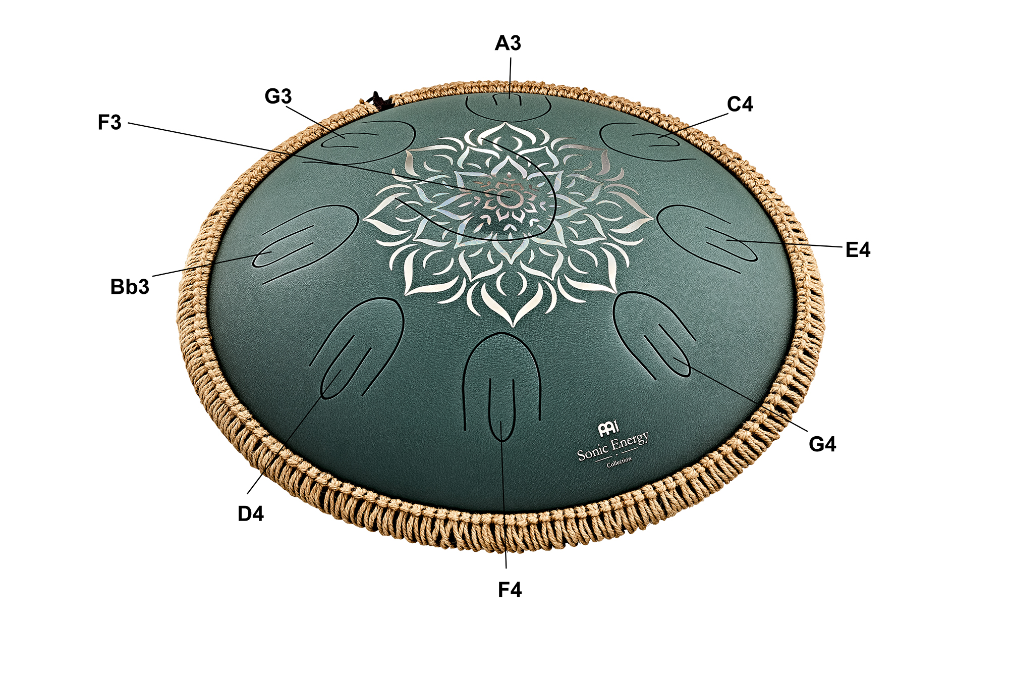 OSTD3DGE Octave Steel Tongue Drum F Dur Dunkelgrün 16" 432Hz